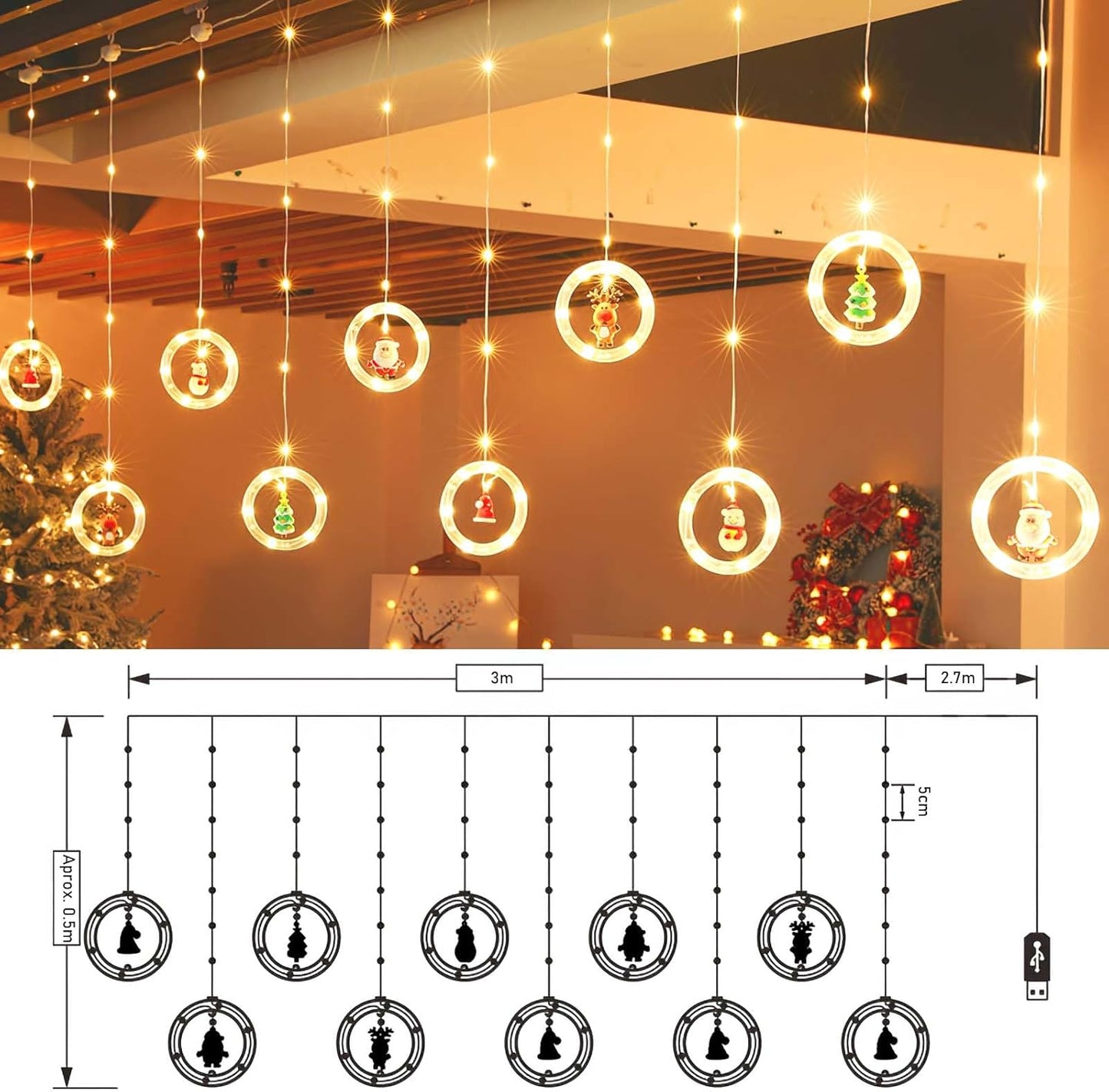 SERIE DE LUZ LED CON AROS- Has tu Navidad Mas Cálida