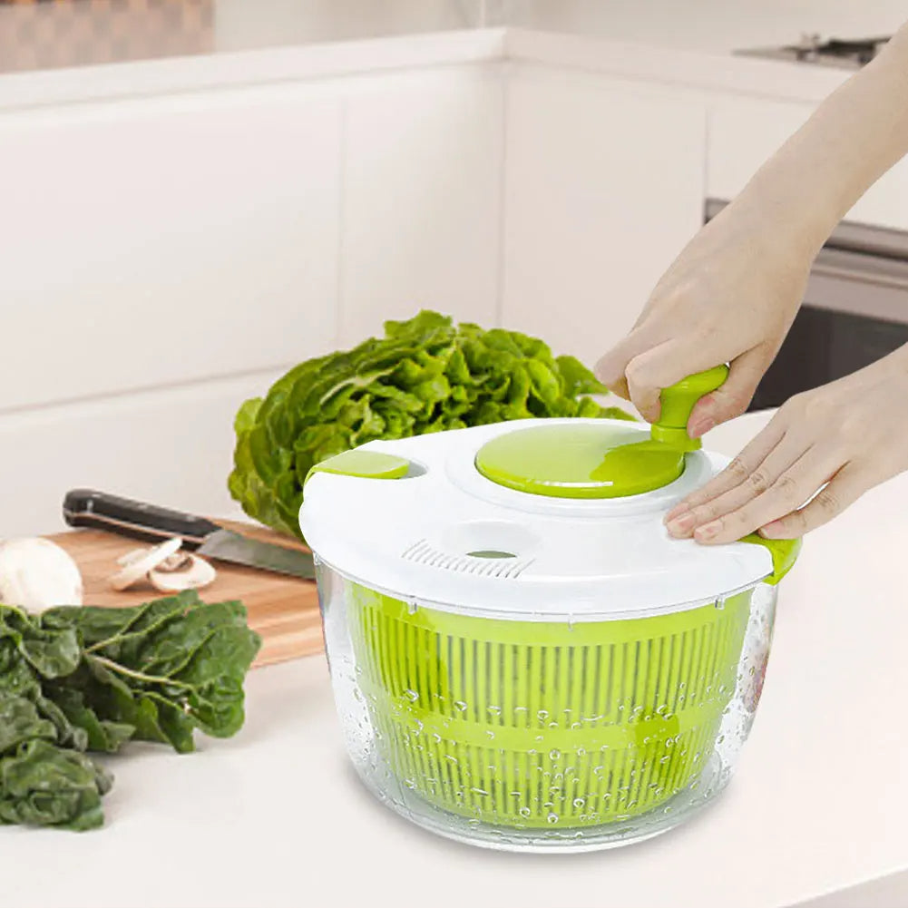 Secador de Ensalada Manual 5L, Spinner Multifuncional para Verduras y Frutas sin BPA- No más humedad en tus vegetales